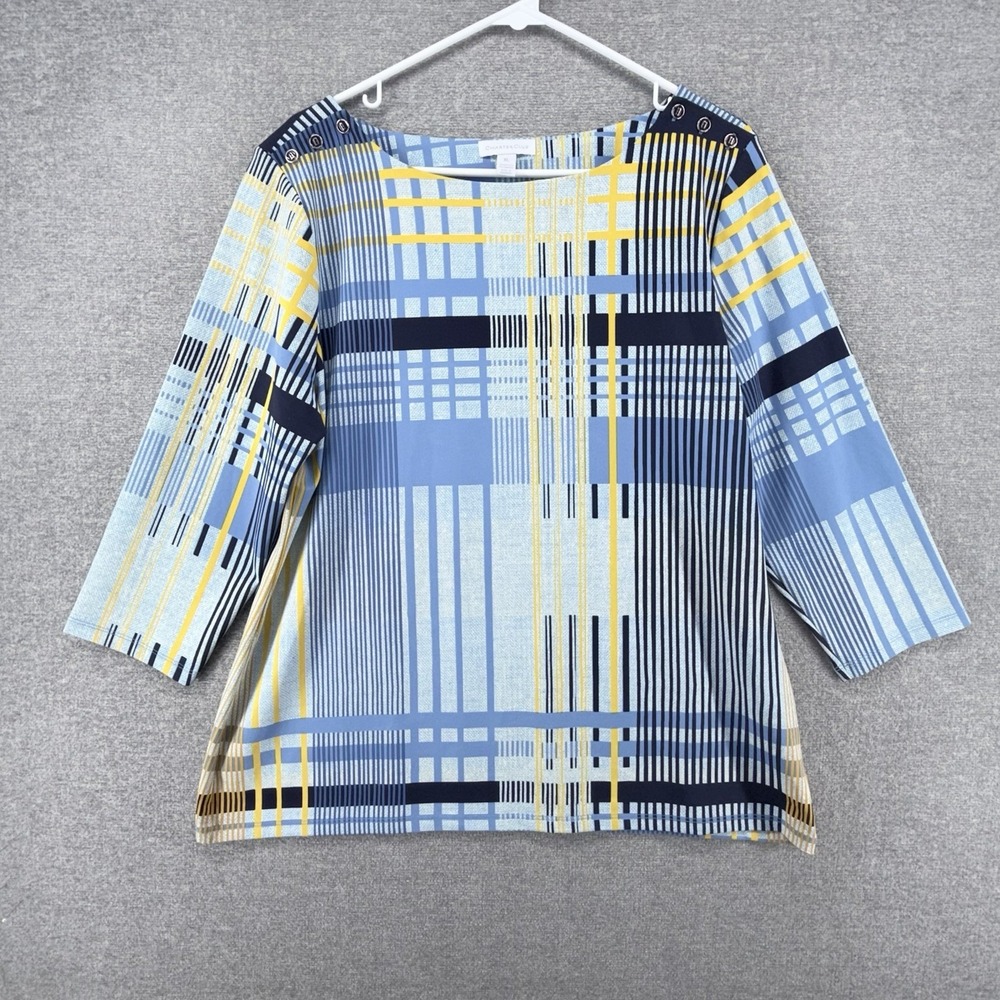 Charter Club Blouse Top Women Size XL Blue Yellow Geometric Casual